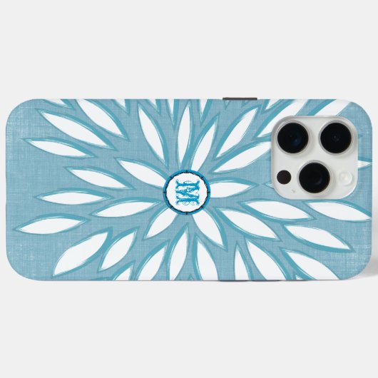 Monogram Modern Flower Blauwgroen iPhone Case (Achterkant (horizontaal))