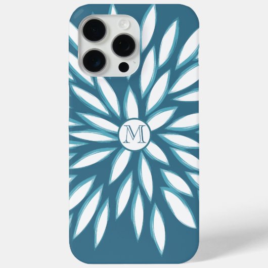 Monogram Modern Flower Blauwgroen iPhone Case (Achterkant)