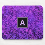 Monogram modern folieblad patroon paars muismat (Voorkant)