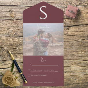 Monogram Modern Foto Burgundy Wine Geen diner All In One Uitnodiging