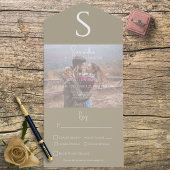 Monogram Modern Foto Khaki Tan All In One Uitnodiging