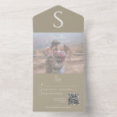 Monogram Modern Foto Khaki Tan QR Code All In One Uitnodiging (Binnen)