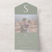 Monogram Modern Foto Sage Green No Dinner All In One Uitnodiging (Binnen)