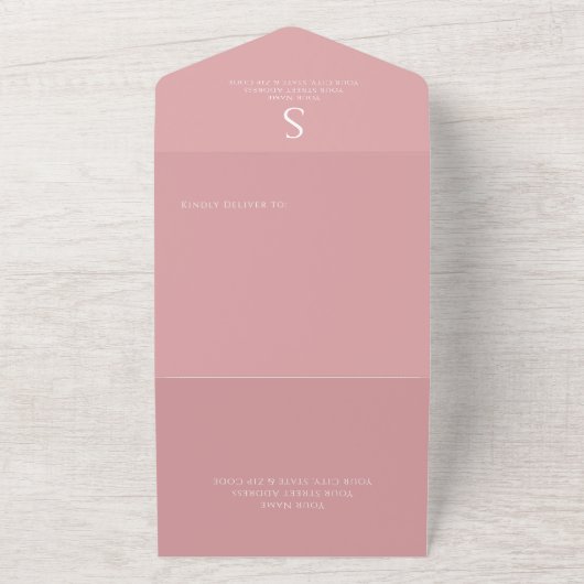 Monogram Modern Foto Stusty Pink Dinner All In One Uitnodiging (Buitenkant)