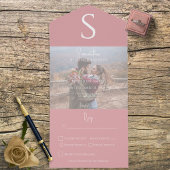 Monogram Modern Foto Stusty Pink Dinner All In One Uitnodiging