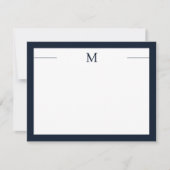 Monogram Modern Frame Navy White Flat Note Card Notitiekaartje (Voorkant)