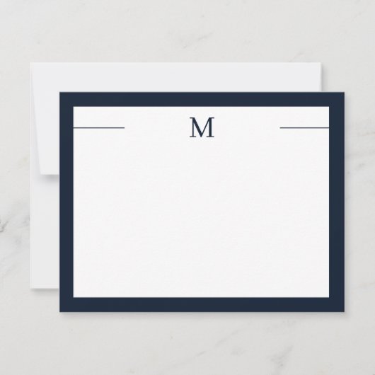 Monogram Modern Frame Navy White Flat Note Card Notitiekaartje (Voorkant)