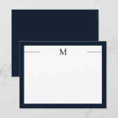 Monogram Modern Frame Navy White Flat Note Card Notitiekaartje (Voorkant / Achterkant)