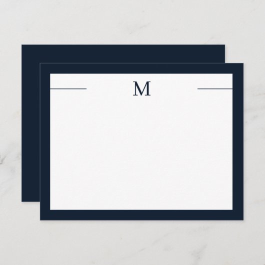 Monogram Modern Frame Navy White Flat Note Card Notitiekaartje (Voorkant / Achterkant)
