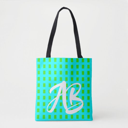 Monogram Modern Fun Aqua Blue en Green Tote Bag (Voorkant)