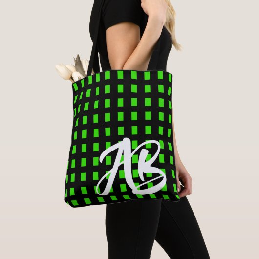 Monogram Modern Fun Black en Green Tote Bag (Dichtbij)