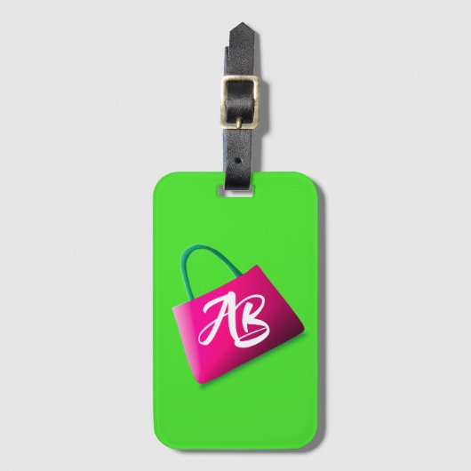Monogram Modern Fun Bright Groen Roze Bagagelabel (Voorkant (verticaal))