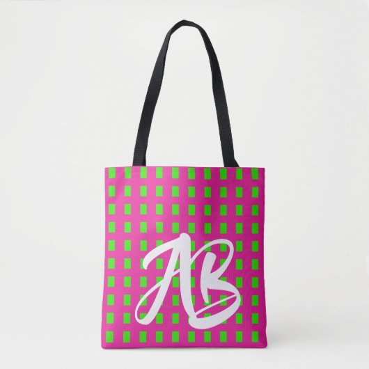 Monogram Modern Fun Hot Pink en Groen Tote Bag (Voorkant)