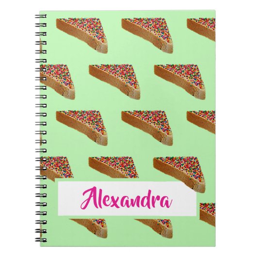 Monogram Modern Fun Pastel Green Fairy Bread. Notitieboek (Voorkant)