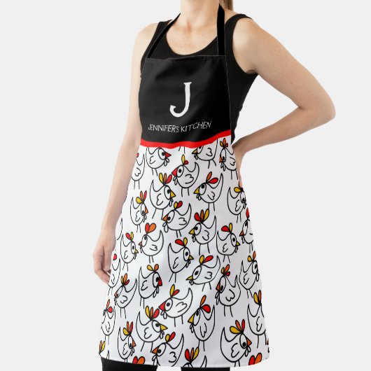 Monogram Modern Funny Chicken Adult Schort in het  (Insitu)