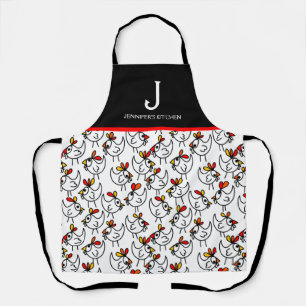 Monogram Modern Funny Chicken Adult Schort in het