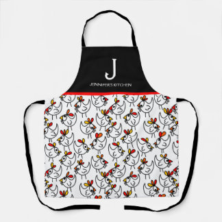 Monogram Modern Funny Chicken Adult Schort in het 