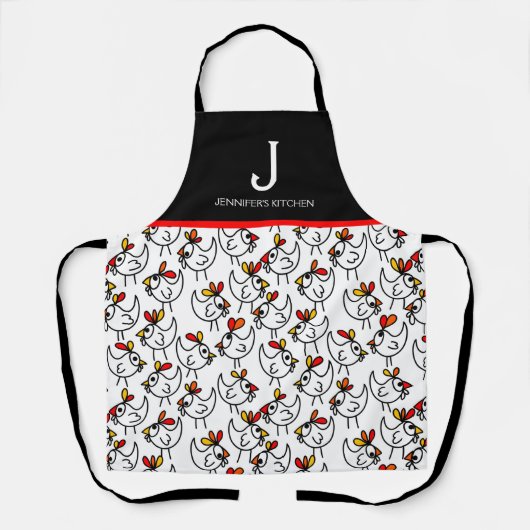 Monogram Modern Funny Chicken Adult Schort in het  (Voorkant)