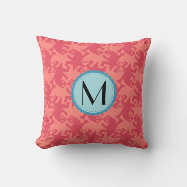 Monogram modern geometrisch hagedispatroon kussen (Voorkant)