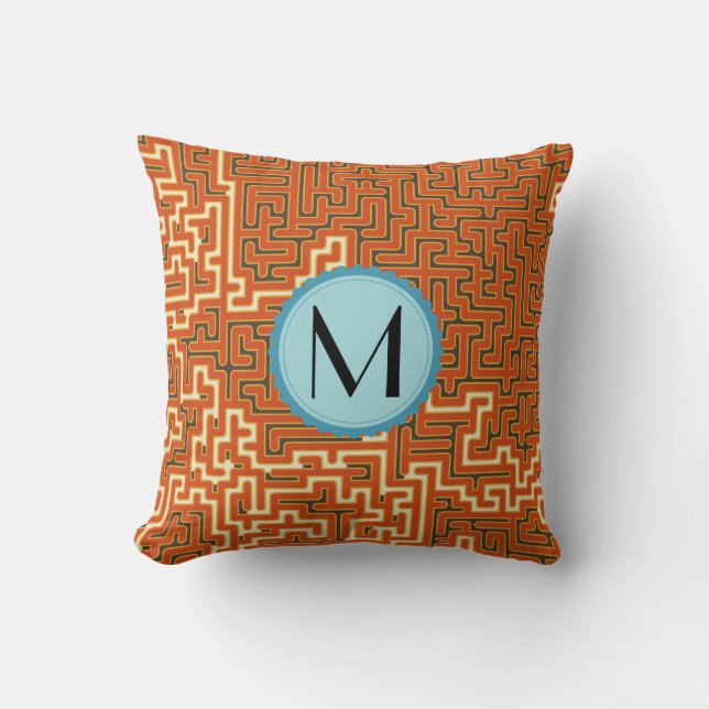Monogram modern Geometrisch Maze Patroon Kussen (Voorkant)