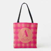 Monogram Modern geruite Hot Pink Sinaasappel Tote Bag (Achterkant)