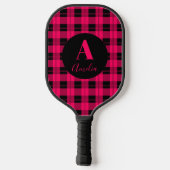 Monogram Modern geruite Hot Pink Zwart Pickleball Paddle (Achterkant)