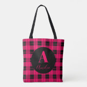 Monogram Modern geruite Hot Pink Zwart Tote Bag (Achterkant)