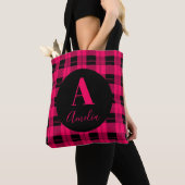 Monogram Modern geruite Hot Pink Zwart Tote Bag (Dichtbij)