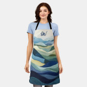 Monogram modern gewatteerd landschap blauw schort (Gedragen)