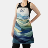 Monogram modern gewatteerd landschap blauw schort (Insitu)