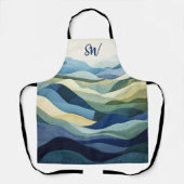 Monogram modern gewatteerd landschap blauw schort (Voorkant)