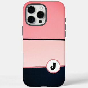 Monogram Modern Girly Chic Roze Zwart Streep iPhone 16 Pro Max Hoesje