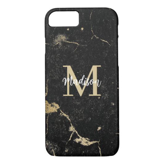 Monogram Modern Gold Black Marmer Case-Mate iPhone Case (Achterkant)