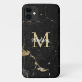Monogram Modern Gold Black Marmer Case-Mate iPhone Case (Achterkant)
