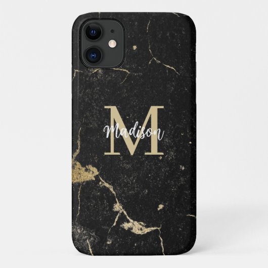 Monogram Modern Gold Black Marmer Case-Mate iPhone Case (Achterkant)