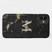 Monogram Modern Gold Black Marmer Case-Mate iPhone Case (Achterkant (horizontaal))
