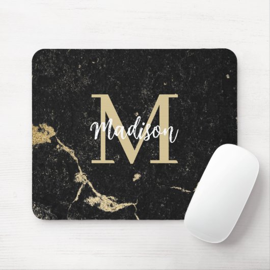 Monogram Modern Gold Black Marmer Muismat (Met muis)