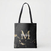 Monogram Modern Gold Black Marmer Tote Bag (Voorkant)