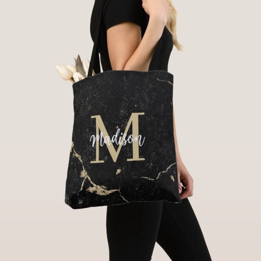 Monogram Modern Gold Black Marmer Tote Bag (Dichtbij)
