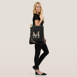 Monogram Modern Gold Black Marmer Tote Bag