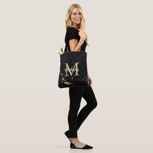Monogram Modern Gold Black Marmer Tote Bag (Op model)
