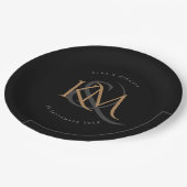 Monogram Modern Gold Script Black Elegant Wedding Papieren Bordje (Gekanteld)
