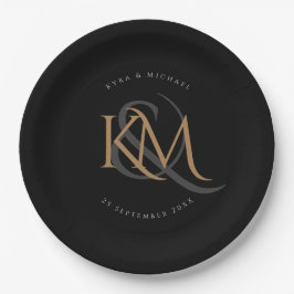 Monogram Modern Gold Script Black Elegant Wedding Papieren Bordje