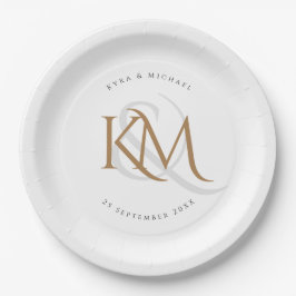 Monogram Modern Gold Script Elegant White Wedding Papieren Bordje