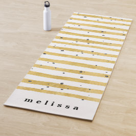 Monogram modern Gold Striped & Black Stippen Yogamat