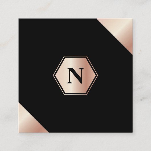 Monogram Modern GoldRose Square Visitekaartje (Voorkant)