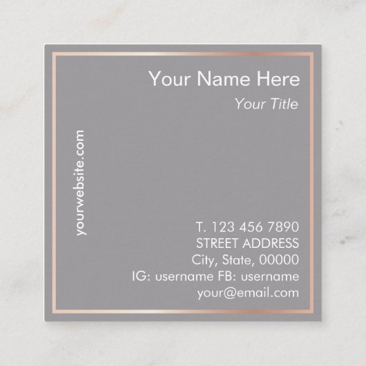 Monogram Modern GoldRose Square Visitekaartje (Achterkant)