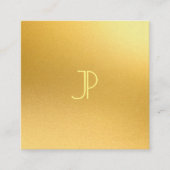 Monogram Modern Goud Elegante Sjabloon Luxe Vierkante Visitekaartje (Voorkant)