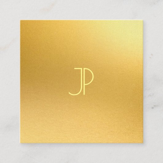Monogram Modern Goud Elegante Sjabloon Luxe Vierkante Visitekaartje (Voorkant)