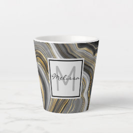 Monogram modern goud en grijs geanide geode latte mok